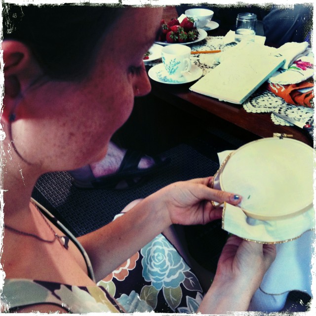 Demonstrating the Embroidery Split Stitch